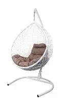 Подвесное кресло КАПЛЯ Home с ротангом белое, подушка Какао