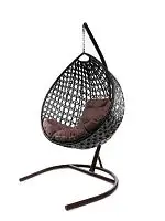 Подвесное кресло КАПЛЯ ЛЮКС с ротангом коричневое, коричневая подушка