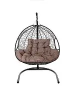 Подвесное кресло ДЛЯ ДВОИХ с ротангом чёрное, подушка Какао