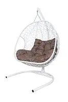 Подвесное кресло ДЛЯ ДВОИХ Home с ротангом белое, подушка Какао