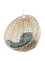 Подвесное кресло КРУГ ЛЮКС с ротангом, бежевое, серая подушка (БЕЗ СТОЙКИ)