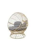 Кресло АПЕЛЬСИН с ротангом бежевое, серая подушка