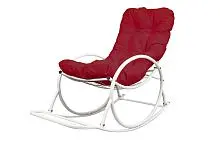 Кресло-качалка Овал белое, бордовая подушка