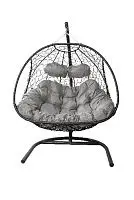 Подвесное кресло Добрыня  с ротангом черное, серая  подушка (Ткань оксфорд)