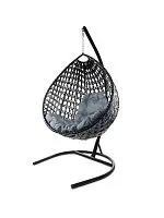 Подвесное кресло КАПЛЯ ЛЮКС с ротангом чёрное, серая подушка