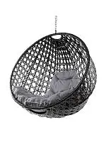 Подвесное кресло КРУГ ЛЮКС с ротангом, чёрный, серая подушка (БЕЗ СТОЙКИ)