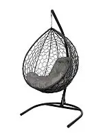 Подвесное кресло КАПЛЯ с ротангом чёрное, подушка Пепел