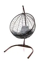 Подвесное кресло КРУГ с ротангом коричневое, серая подушка