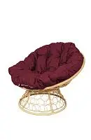 Кресло ПАПАСАН с ротангом бежевое, бордовая подушка