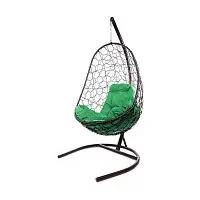 Подвесное кресло ОВАЛ с ротангом коричневое, зелёная подушка