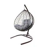 Подвесное кресло XL с ротангом коричневое, серая подушка