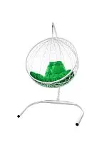 Подвесное кресло КРУГ с ротангом белое, зелёная подушка