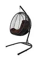 Подвесное кресло КАПЛЯ складной, с ротангом чёрное, коричневая подушка