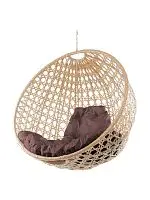Подвесное кресло КРУГ ЛЮКС с ротангом, бежевое, коричневая подушка (БЕЗ СТОЙКИ)