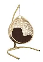 Подвесное кресло КАПЛЯ ЛЮКС с ротангом бежевое, коричневая подушка