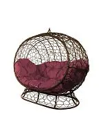 Диван УЛЕЙ на ножках с ротангом коричневый, бордовая подушка