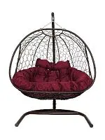 Подвесное кресло Добрыня  с ротангом коричневое, бордовая   подушка (Ткань оксфорд)