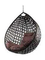 Подвесное кресло КАПЛЯ ЛЮКС с ротангом, коричневый, коричневая подушка (БЕЗ СТОЙКИ)