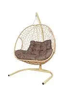 Подвесное кресло ДЛЯ ДВОИХ Home с ротангом бежевое, подушка Какао