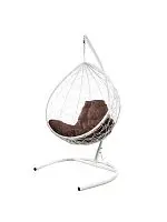 Подвесное кресло КАПЛЯ с ротангом белое, коричневая подушка