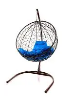 Подвесное кресло КРУГ с ротангом коричневое, синяя подушка