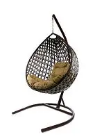 Подвесное кресло КАПЛЯ ЛЮКС с ротангом коричневое, бежевая подушка