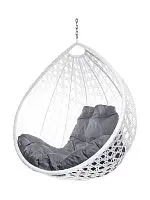 Подвесное кресло КАПЛЯ ЛЮКС с ротангом, белый, серая подушка (БЕЗ СТОЙКИ)