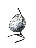 Подвесное кресло КАПЛЯ с ротангом чёрное, серая подушка