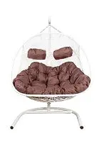 Подвесное кресло Добрыня  с ротангом белое , коричневая  подушка (Ткань оксфорд)