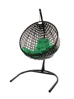 Подвесное кресло КРУГ ЛЮКС с ротангом чёрное, зелёная подушка