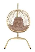 Подвесное кресло КАПЛЯ складной, с ротангом бежевое, бежевая подушка