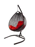 Подвесное кресло КАПЛЯ ЛЮКС с ротангом коричневое, красная подушка