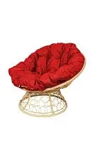 Кресло ПАПАСАН с ротангом бежевое, красная подушка