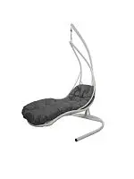 Подвесное кресло ЛЕЖАЧЕЕ, с ротангом белое, серая подушка