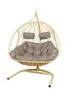 Подвесное кресло Добрыня  с ротангом бежевое,серая   подушка (Ткань оксфорд)