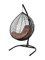 Подвесное кресло КАПЛЯ с ротангом чёрное, подушка Какао