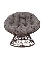 Кресло ПАПАСАН с ротангом коричневое, подушка Пепел