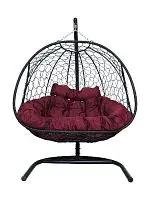 Подвесное кресло Добрыня  с ротангом черное, бордовая подушка (Ткань оксфорд)