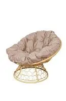 Кресло ПАПАСАН с ротангом бежевое, бежевая подушка