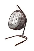 Подвесное кресло КАПЛЯ складной, с ротангом коричневое, серая подушка