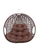 Подвесное кресло ДЛЯ ДВОИХ ЛЮКС, с ротангом, коричневый, коричневая подушка (БЕЗ СТОЙКИ)