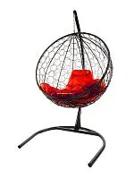 Подвесное кресло КРУГ с ротангом чёрное, красная подушка