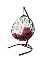 Подвесное кресло КАПЛЯ с ротангом коричневое, бордовая подушка