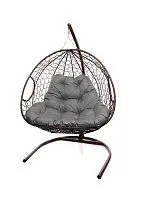 Подвесное кресло ДЛЯ ДВОИХ с ротангом коричневое, серая подушка