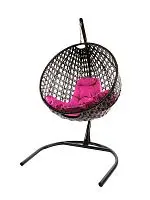 Подвесное кресло КРУГ ЛЮКС с ротангом чёрное, розовая подушка