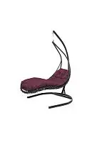Подвесное кресло ЛЕЖАЧЕЕ, с ротангом коричневое, бордовая подушка