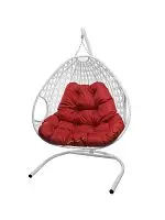 Подвесное кресло ДЛЯ ДВОИХ ЛЮКС с ротангом белое, красная подушка
