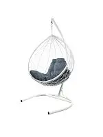 Подвесное кресло КАПЛЯ с ротангом белое, серая подушка