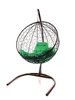 Подвесное кресло КРУГ с ротангом коричневое, зелёная подушка