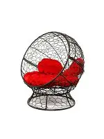 Кресло АПЕЛЬСИН с ротангом коричневое, красная подушка